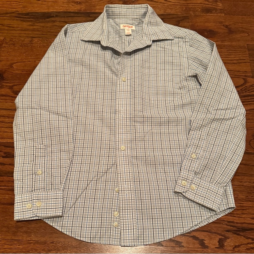 NWOT - Cat & Jack Boy’s Blue/Gray Checkered Button Down Shirt - Size Medium (8)